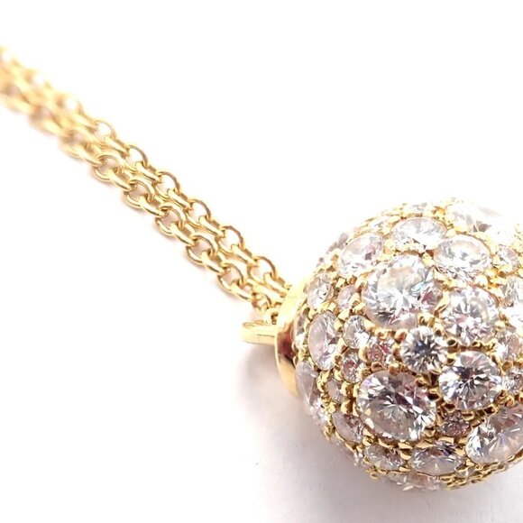 Authentic! Tiffany & Co 18k Yellow Gold Hardware Diamond Ball Pendant Necklace - Picture 5 of 14